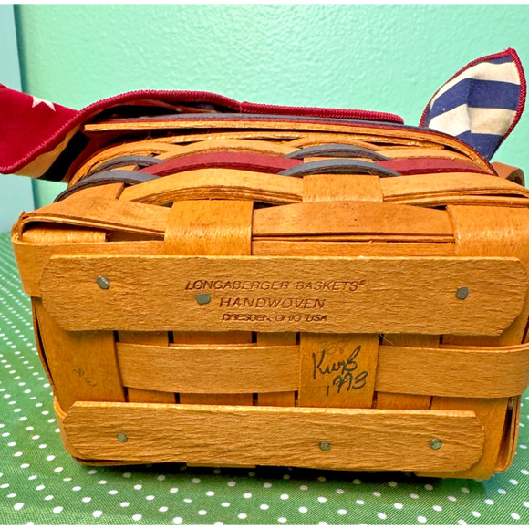 Longaberger 1993 All-Star Basket 14494 Protector Reversible Flag Liner Leather - Picture 3 of 5